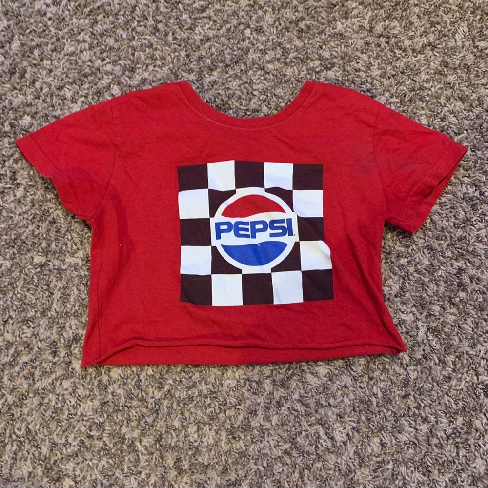 cropped checkerboard pepsi logo red t-shirt